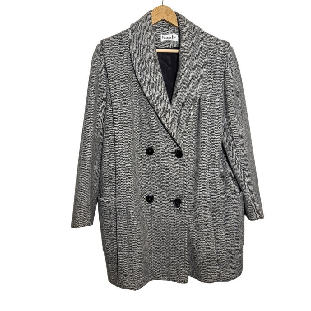 Vintage Herman Kay Herringbone Tweed Wool Coat – Women’s Size 8